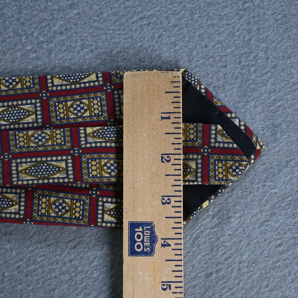 Metropolitan Museum of Art Mens Vintage Geometric Mosaic Silk Tie OS Red Gold